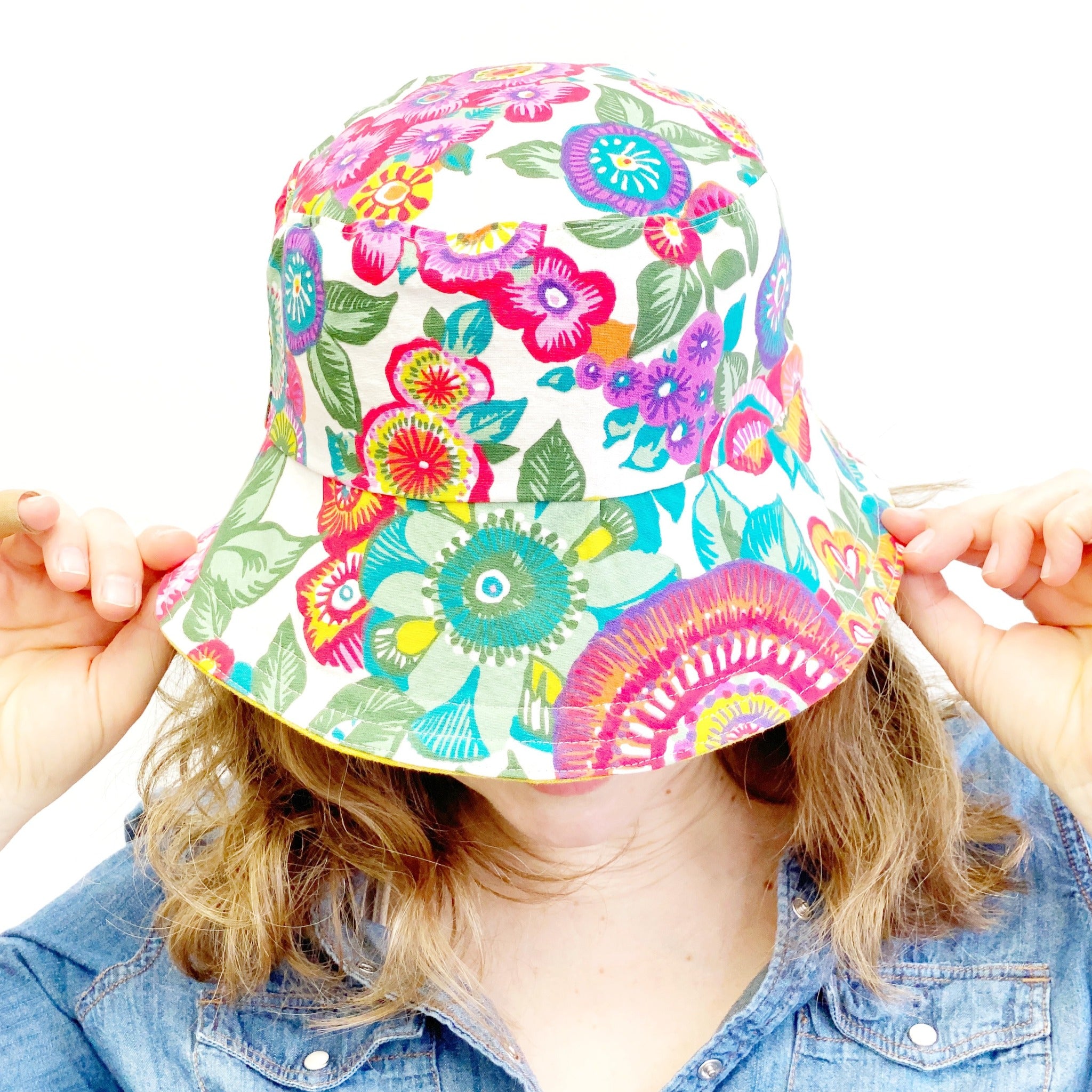 Large Brim Floral Summer Sun Hat for Women, Sunflower Bucket Sun Hat,  Custom Sizing