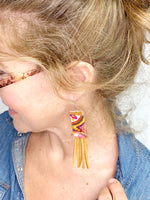 NEW! Eco Friendly Corduroy and Leather Fringe Earrings, Upcycled Earrings, Handmade