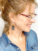 NEW! Eco Friendly Corduroy and Leather Earrings, Upcycled Earrings, Handmade