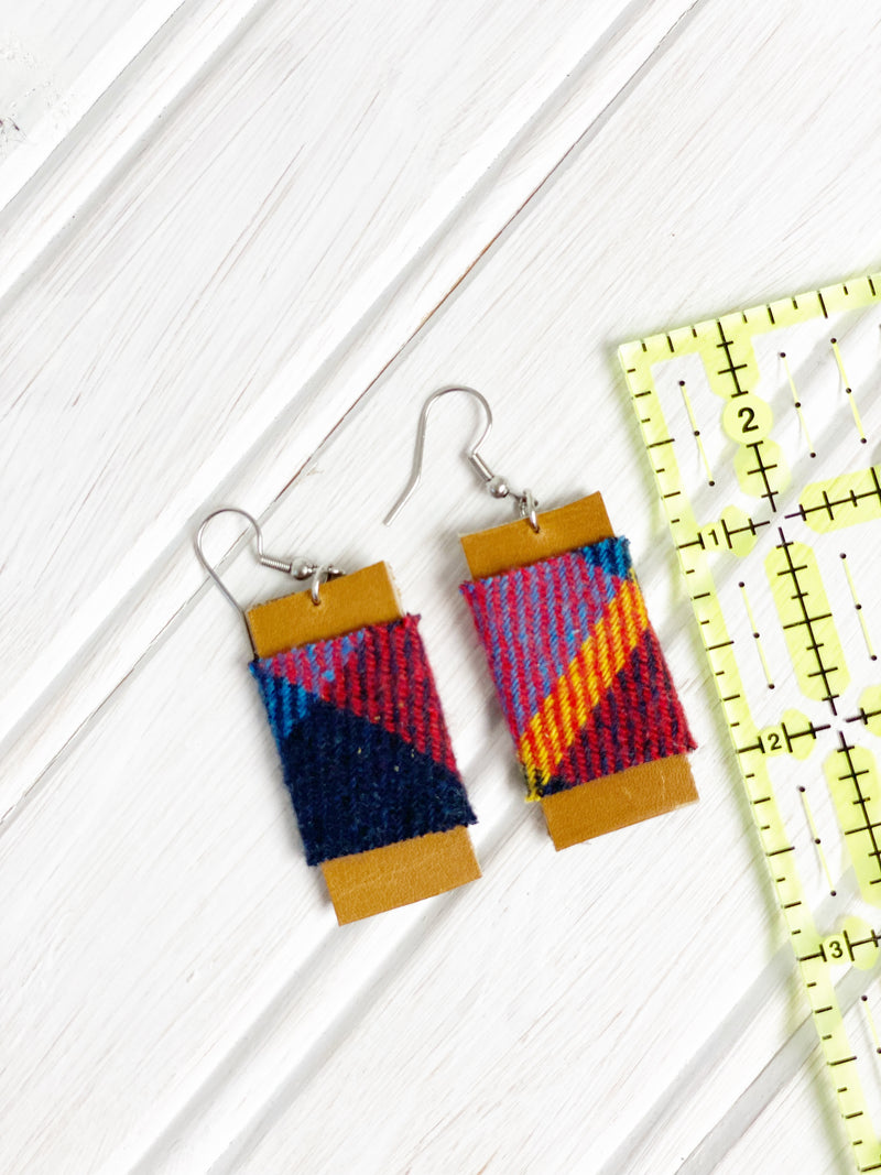 NEW! Flannel Plaid Leather Earrings, Upcycled Earrings for Women, Minimalist Accessories