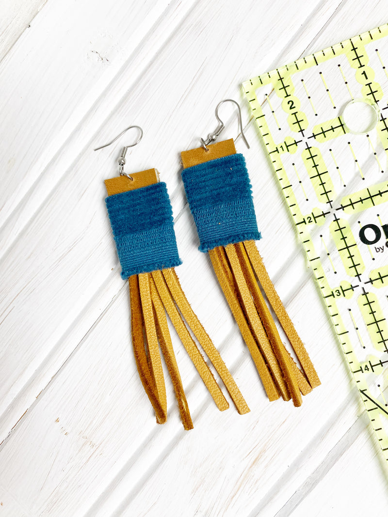 NEW! Eco Friendly Corduroy and Leather Earrings, Upcycled Earrings, Gift for Her