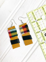 NEW! Eco Friendly Flannel and Leather Earrings, Upcycled Earrings, Gift for Her