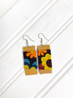 NEW! Eco Friendly Floral Corduroy and Leather Earrings, Upcycled Earrings, Gift for Her