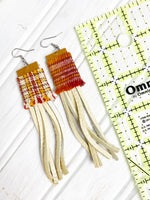 NEW! Eco Friendly Flannel Plaid and Leather Fringe Earrings, Upcycled Earrings, Gift for Her