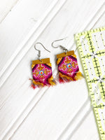 NEW! Small Corduroy and Leather Earrings, Upcycled Earrings for Women, Gift for Her
