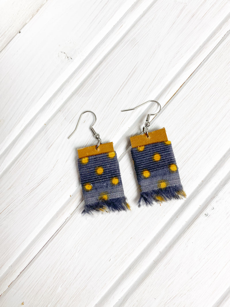 NEW! Eco Friendly Corduroy and Leather Earrings, Upcycled Earrings, Handmade