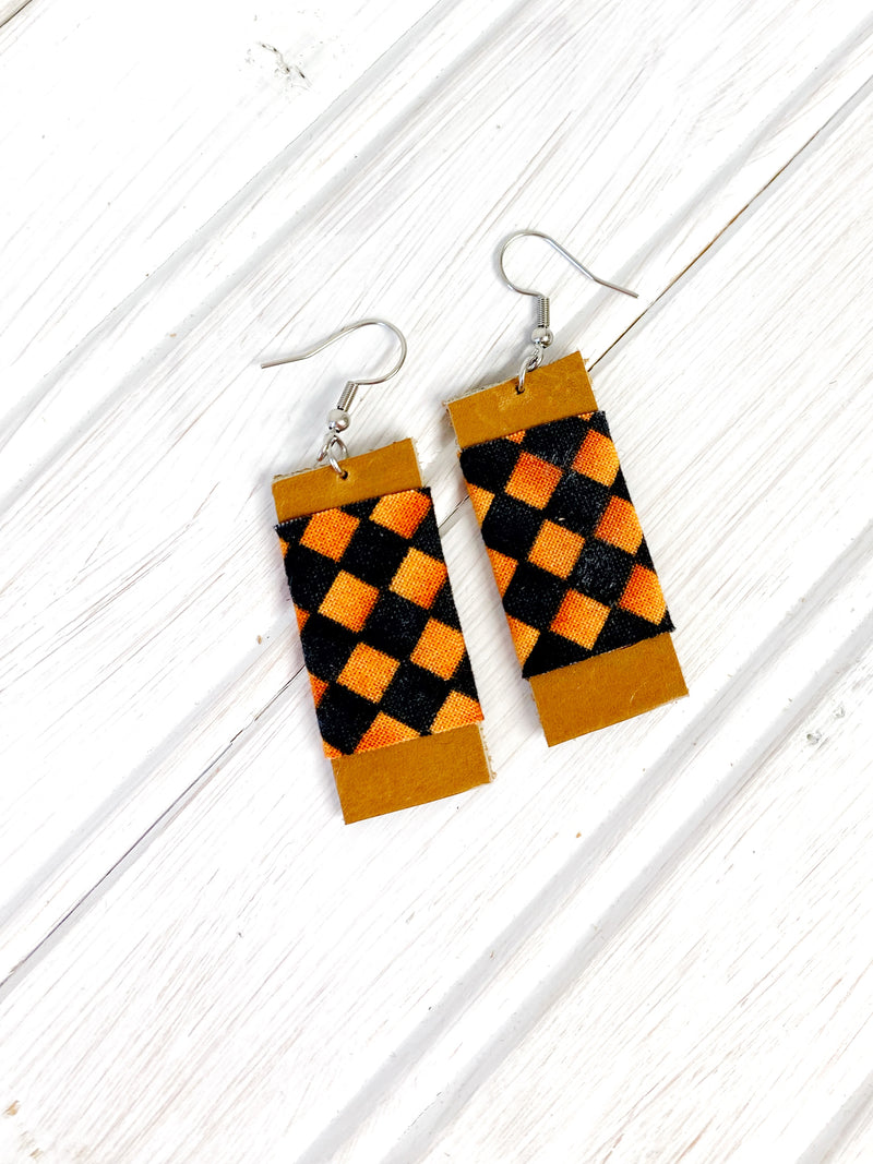 NEW! Halloween Leather Black and Orange Earrings, Upcycled Earrings for Women, Minimalist Accessories