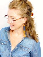 NEW! Denim Leather Earrings with Lace Fringe, Upcycled Earrings for Women, Minimalist Accessories