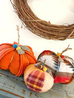 Fall Decor Pumpkin, Fabric Pumpkin, Upcycled Fall Decor, Large Pumpkin, LP24