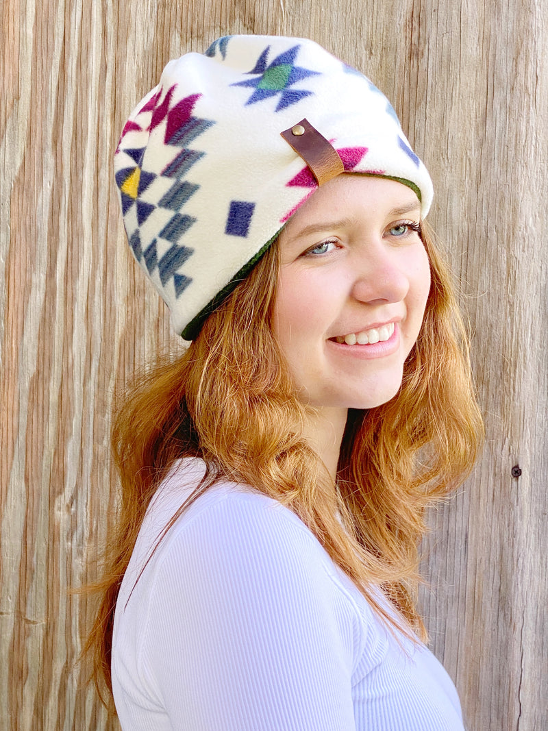 NEW Wind-Pro Fleece Hat for Women - Colorful Aztec White WP45
