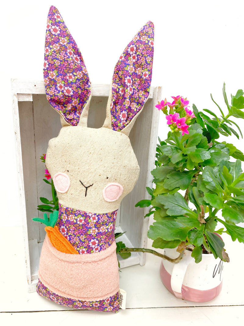 Creative Cuddles, Purple Floral Bunny Animal for Kids, Children's Sensory Stuffed Animal, Upcycled Stuffed Animal for Kids