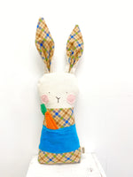 Creative Cuddles, Brown Plaid Diagonal Fabric Bunny Rabbit for Kids, Children's Sensory Stuffed Animal, Upcycled Stuffed Animal for Kids