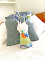 Creative Cuddles, Blue and Green Plaid Diagonal Fabric Bunny Animal for Kids, Children's Sensory Stuffed Animal, Upcycled Stuffed Animal for Kids