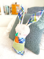 Creative Cuddles, Blue and Green Plaid Diagonal Fabric Bunny Animal for Kids, Children's Sensory Stuffed Animal, Upcycled Stuffed Animal for Kids