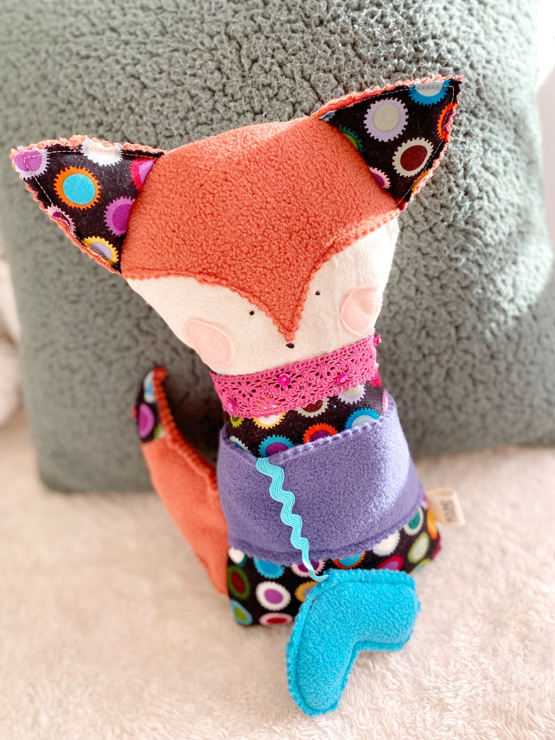 Creative Cuddles, Polka Dots Fox Animal for Kids, Children's Sensory Stuffed Animal, Upcycled Stuffed Fox for Kids