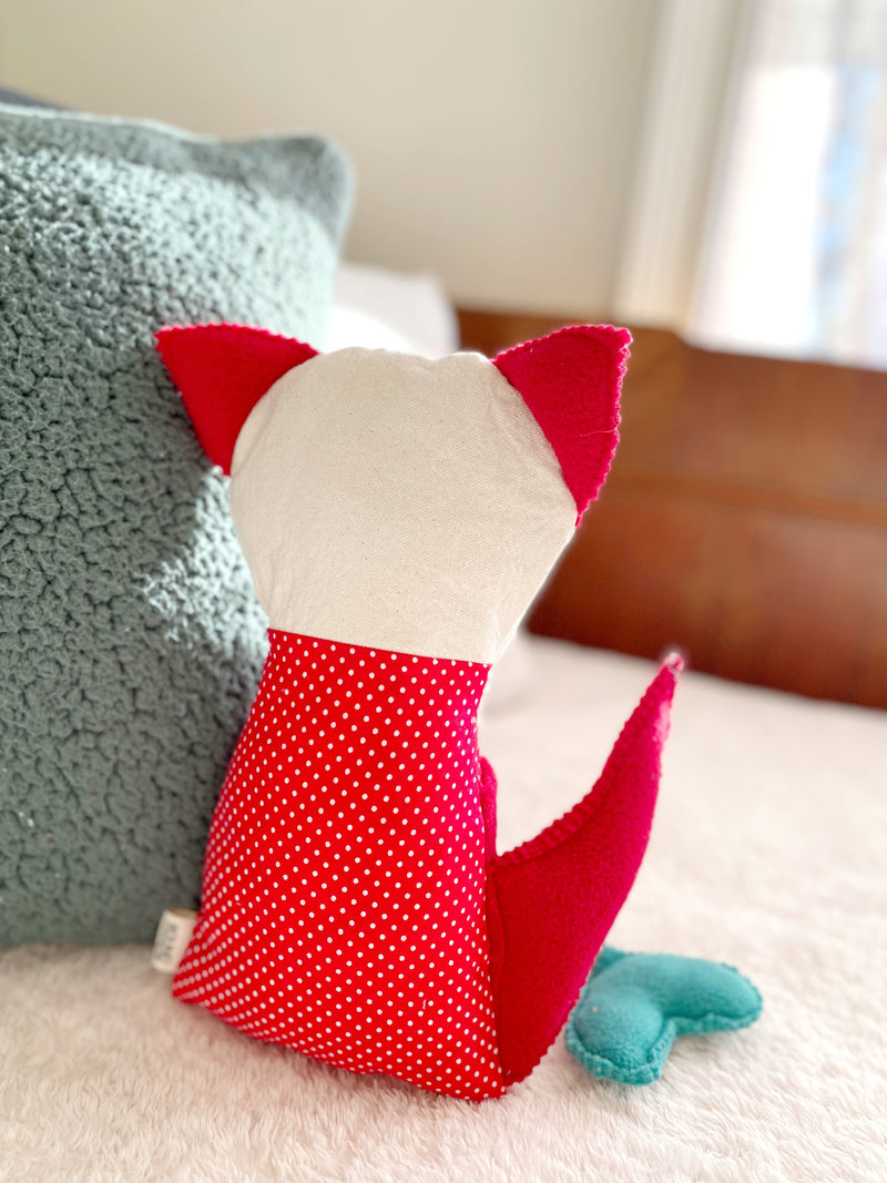 Creative Cuddles, Red Polka Dots Fox Animal for Kids, Children's Sensory Stuffed Animal, Upcycled Stuffed Fox for Kids