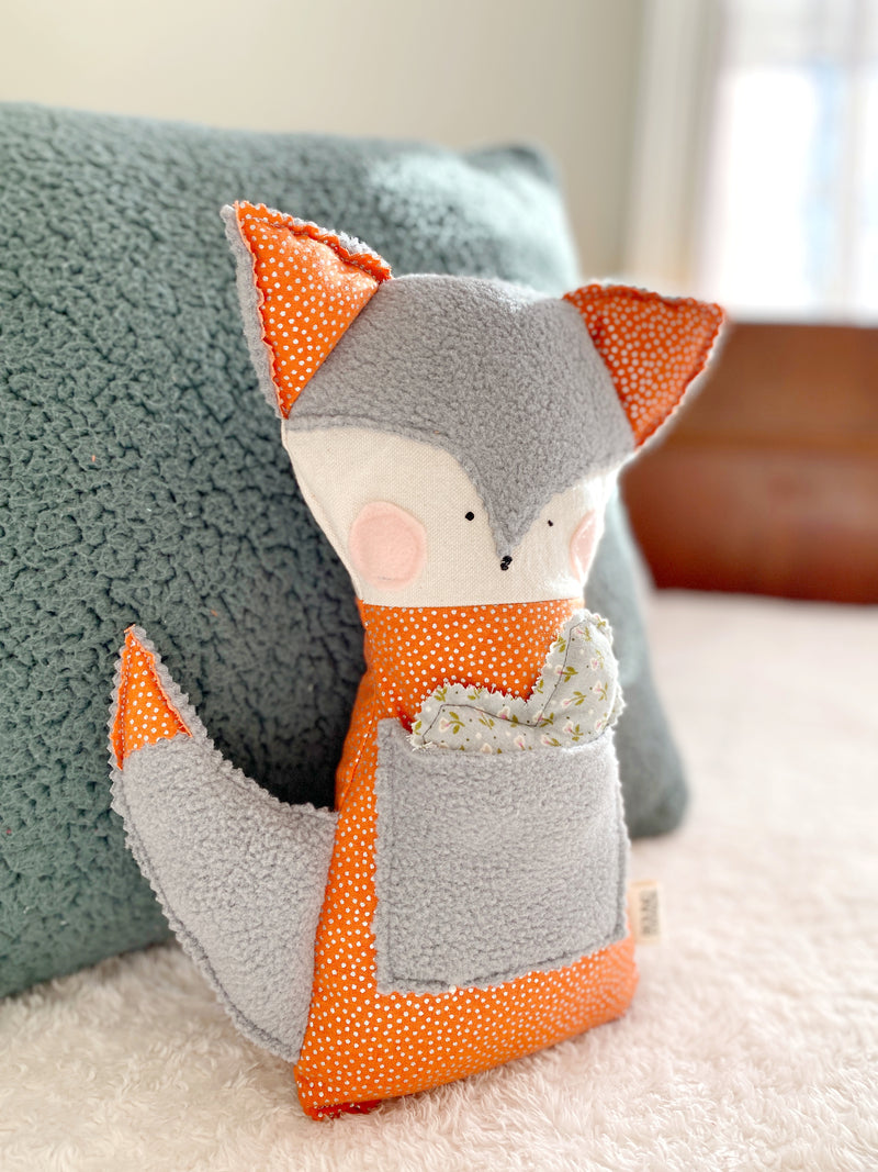 Creative Cuddles, Orange with Silver Dots Fox Animal for Kids, Children's Sensory Stuffed Animal, Upcycled Stuffed Fox for Kids