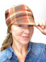 Women's Hat for Fall, Sister Newsboy Hat, Flannel and Corduroy Hat, Reversible