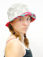 Small Cute Patchwork Bucket Hat with Grey with White Polka Dots, Ready to Ship