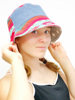 Small Cute Patchwork Bucket Hat with Grey with White Polka Dots, Ready to Ship