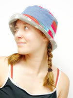 Small Cute Patchwork Bucket Hat with Grey with White Polka Dots, Ready to Ship