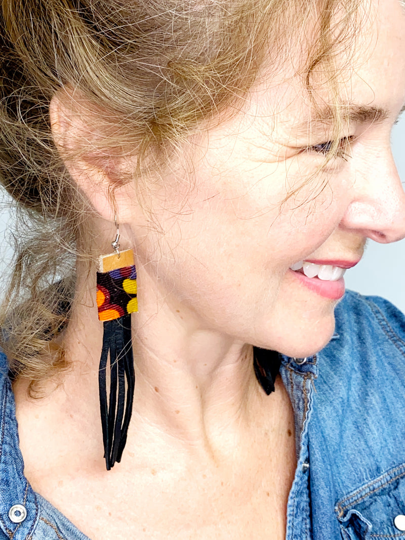 NEW! Eco Friendly Black Leather Lace Earrings, Upcycled Earrings, Gift for Her
