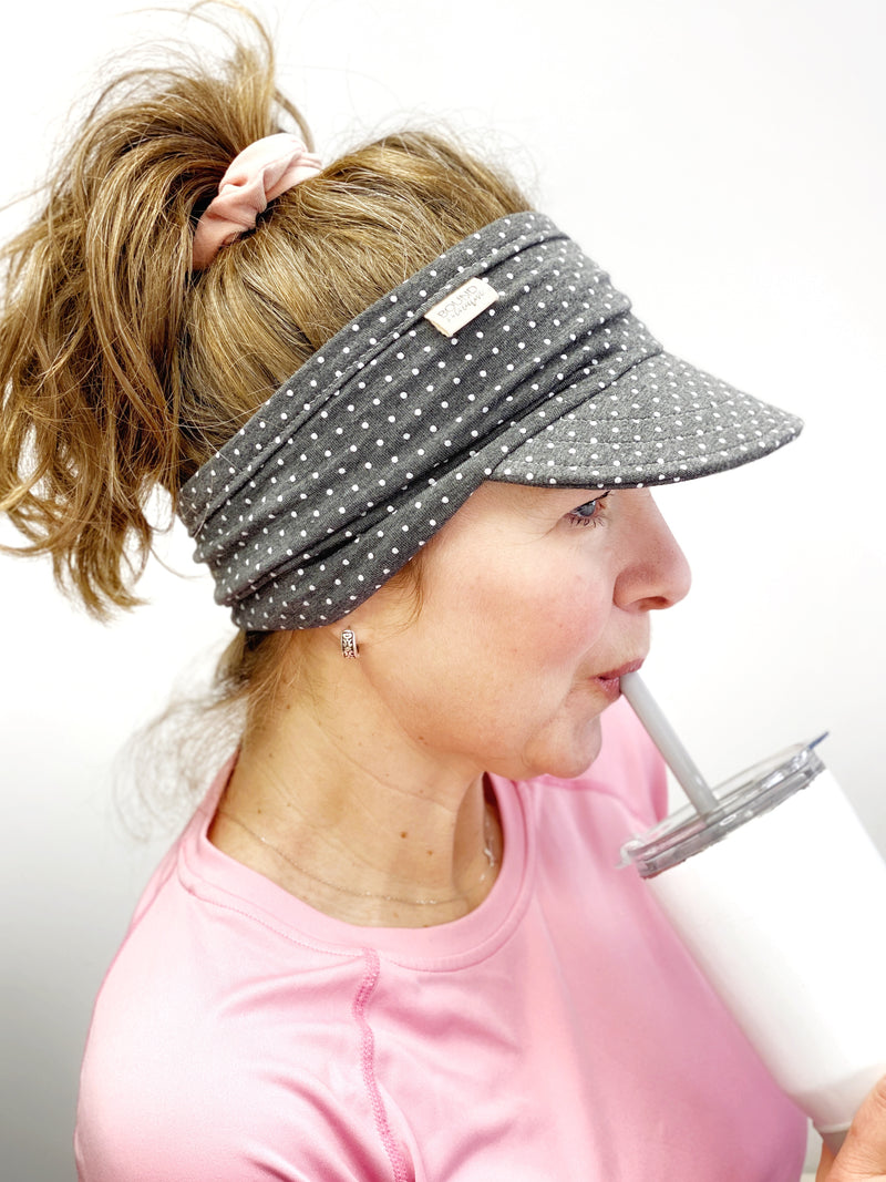 Stretch Knit Visor for Women, Mini Dot Charcoal Grey