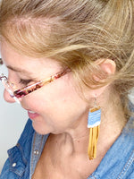 NEW! Eco Friendly Denim Plaid and Leather Fringe Earrings, Upcycled Earrings, Gift for Her