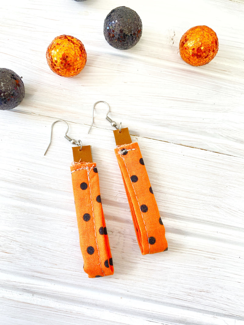 Halloween Leather Black and Orange Earrings, Upcycled Earrings for Women, Minimalist Accessories