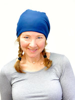 Navy Blue and Navy Stripes Stretch Beanie Hat for Women, Stretch Jersey Hat, Soft Cotton Beanie, Small, S207