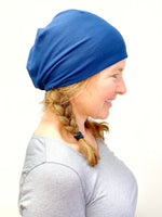 Navy Blue and Navy Stripes Stretch Beanie Hat for Women, Stretch Jersey Hat, Soft Cotton Beanie, Small, S207