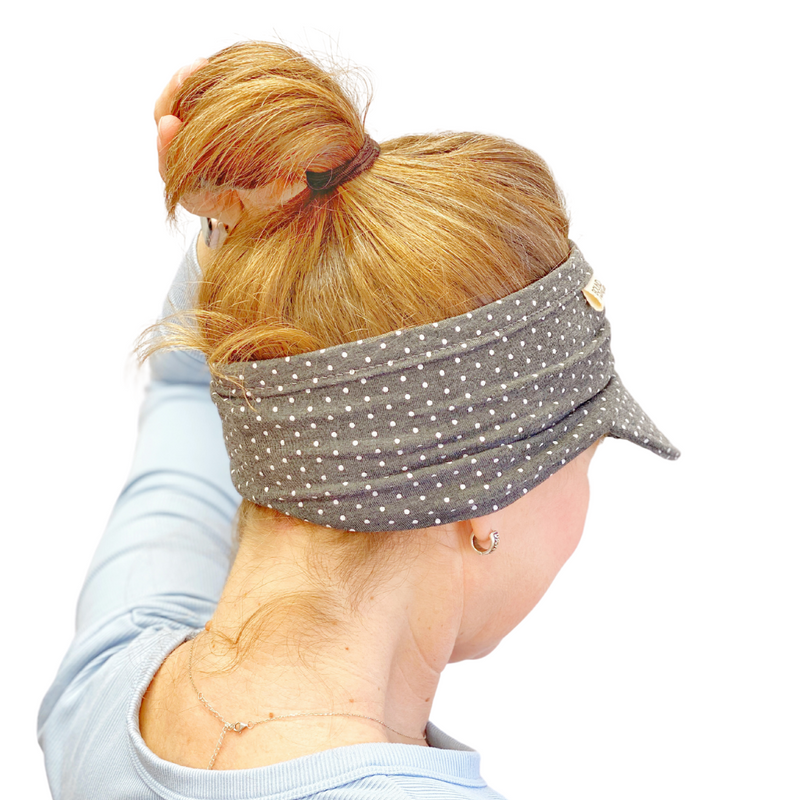 Stretch Knit Visor for Women, Mini Dot Charcoal Grey