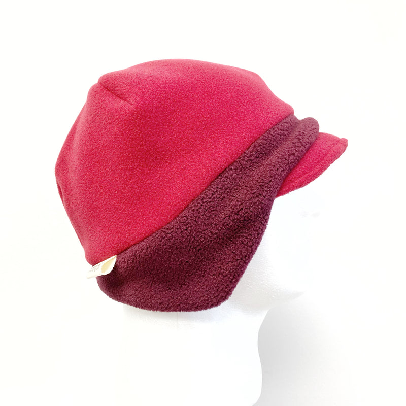 Color Block Red and Maroon, Unistyle Fleece Beanie Earflap Hat, Two-Tone Hat