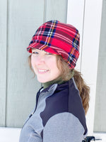 Red Stewart Plaid Winter Earflap Beanie Hat for Adults