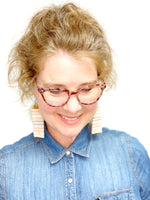 Large Cream Striped Fabric Earrings