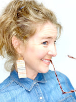 Large Cream Striped Fabric Earrings
