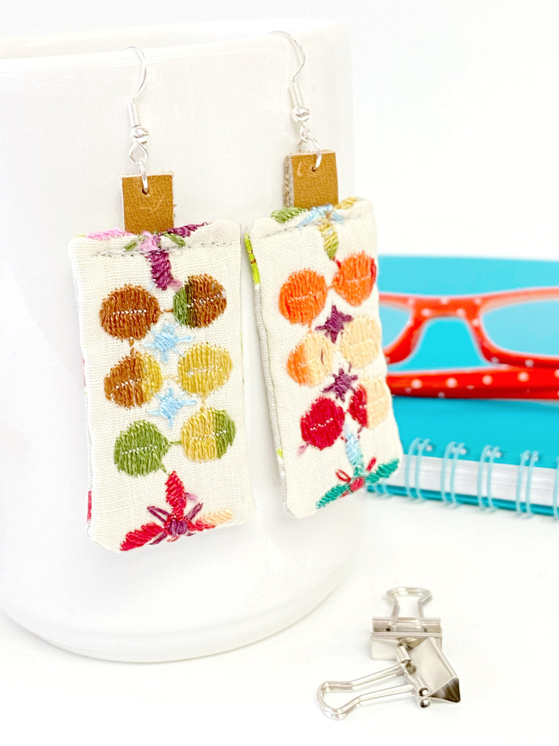 Handmade Earrings, Floral Embroider Colorful Earrings