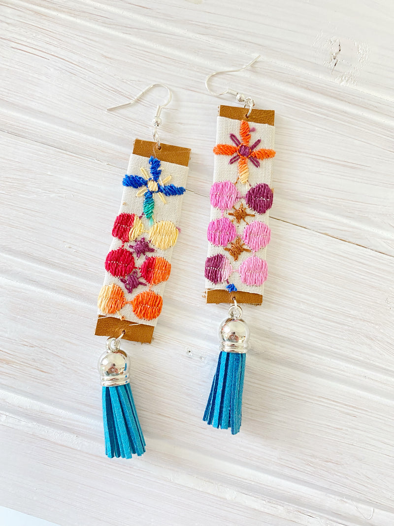 Floral Embroidered Drop Earrings