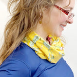 Yellow Floral Lightweight Stretch Jersey Knit Scarf, Easy Pull Over Accessory