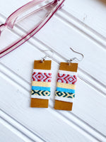 Leather and Scrap Fabric Handmade Earrings, Neutral Native Fabric and Leather