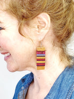Leather and Scrap Fabric Handmade Earrings, Native Fabric and Leather
