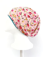 Pink Floral Stretch Beanie Hat for Women, Stretch Jersey Hat, Soft Cotton Beanie Small, S205