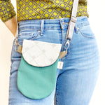 HIP Mini One of a Kind Small Hip Crossbody Bag, Emerald Green and Grey Print