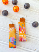 Orange Tie-Dye and Leather Handmade Earrings