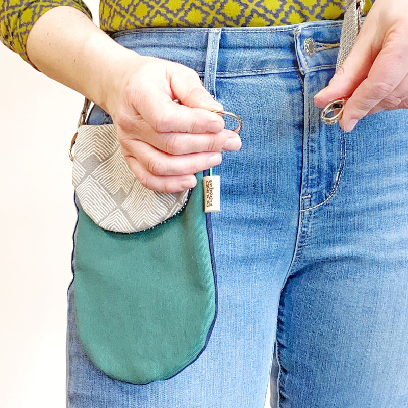 HIP Mini One of a Kind Small Hip Crossbody Bag, Emerald Green and Grey Print