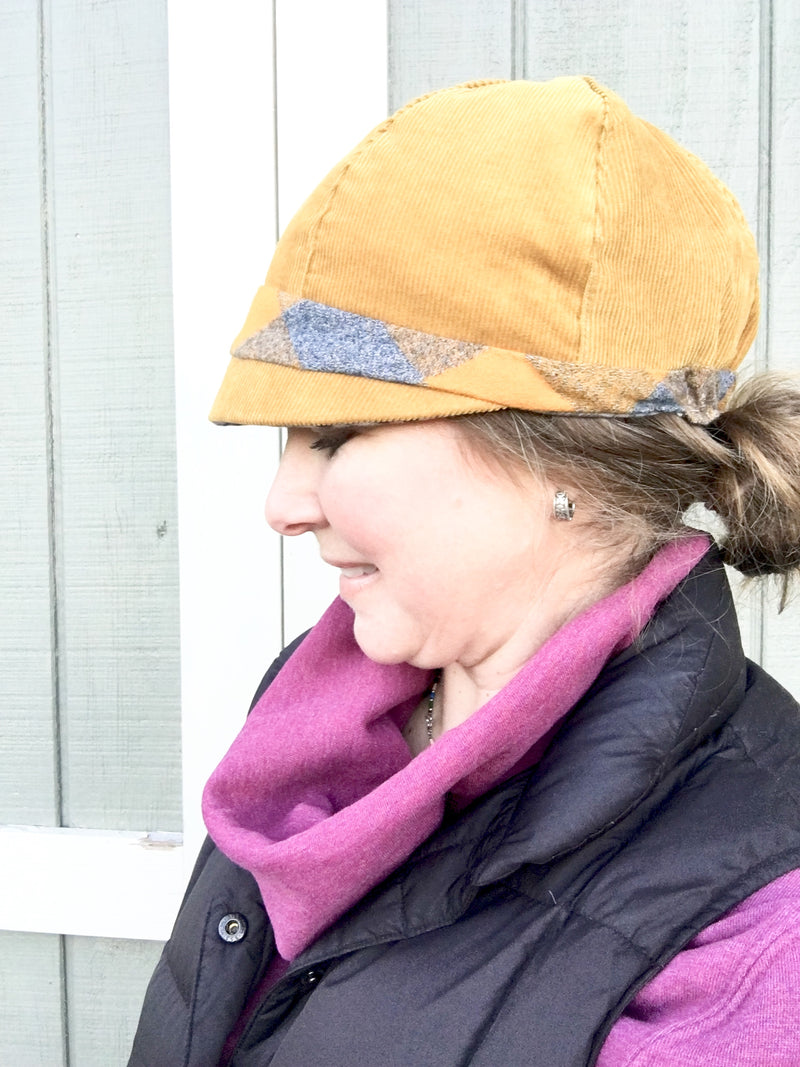Patchwork Cap for Women, Women's Mustard Cloche Hat, Black and Grey Hat