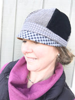 Patchwork Cap for Women, Women's Mustard Cloche Hat, Black and Grey Hat