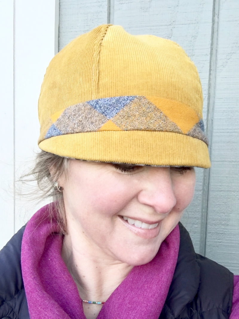 Patchwork Cap for Women, Women's Mustard Cloche Hat, Black and Grey Hat
