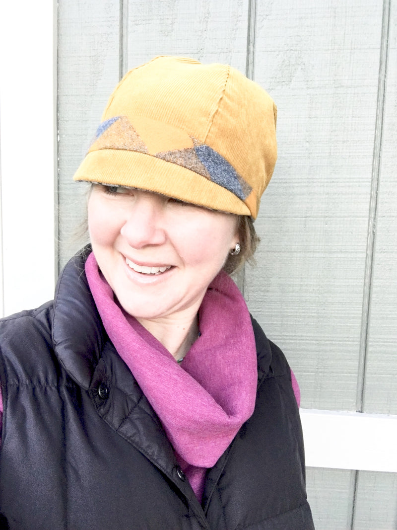 Patchwork Cap for Women, Women's Mustard Cloche Hat, Black and Grey Hat