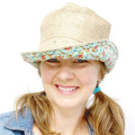 Recycled Fedora Sun Hat for Women, Women's Fishing Hat, Wide Brim Women's Straw Hat, Hat with Cute Tie, Summer Beach Hat for Women